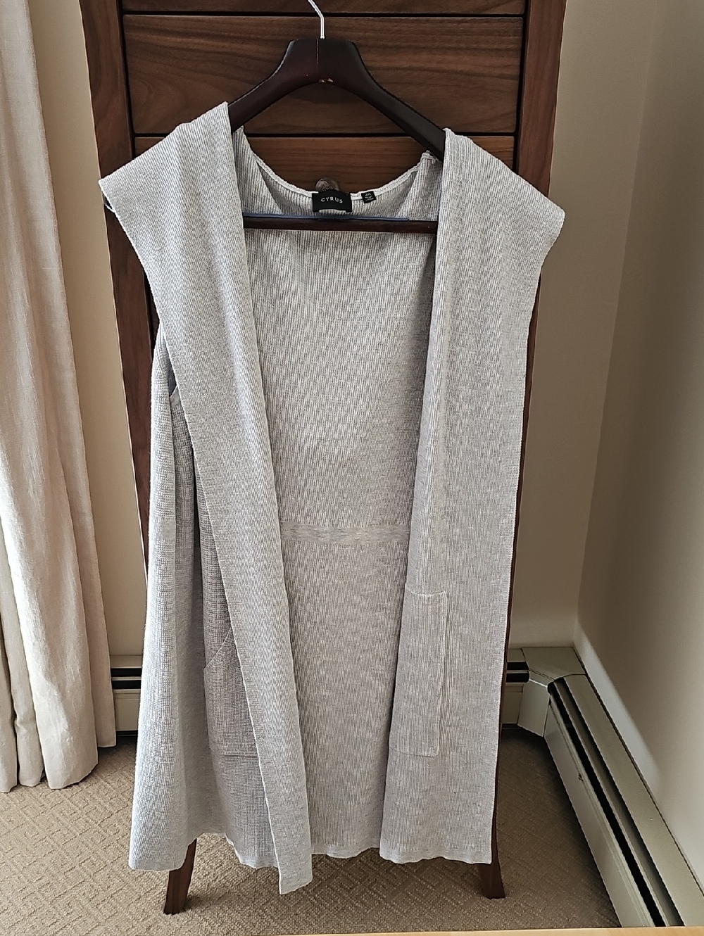Cyrus Light Gray Ribbed Open Cardigan with Hood